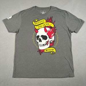 Zero Foxtrot T Shirt Men XL Gray Breach the Devil Within Skull Flame Made in USA